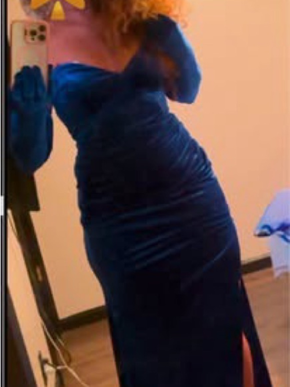 One-Shoulder Midnight Blue Velvet Ruched Evening Gown